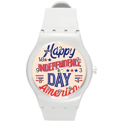 Usa Happy Independence Day Round Plastic Sport Watch (m) by Ravend