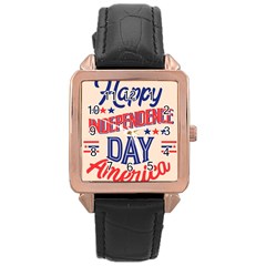 Usa Happy Independence Day Rose Gold Leather Watch  by Ravend