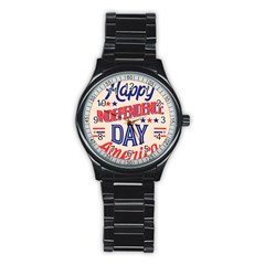 Usa Happy Independence Day Stainless Steel Round Watch by Ravend