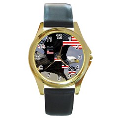 Freedom Patriotic American Usa Round Gold Metal Watch by Ravend