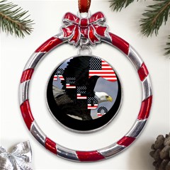 Freedom Patriotic American Usa Metal Red Ribbon Round Ornament