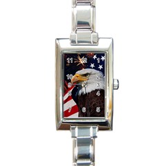 Fourth Of July Independence Day Usa American Pride Rectangle Italian Charm Watch by Ravend