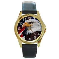 Fourth Of July Independence Day Usa American Pride Round Gold Metal Watch by Ravend