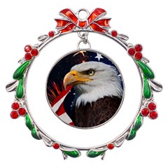 Fourth Of July Independence Day Usa American Pride Metal X mas Wreath Ribbon Ornament by Ravend