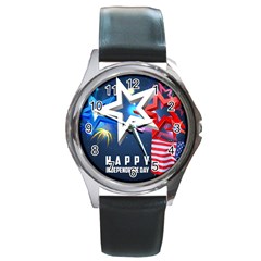 4th Of July Happy Usa Independence Day Round Metal Watch by Ravend