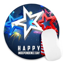 4th Of July Happy Usa Independence Day Round Mousepad by Ravend