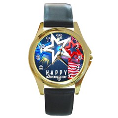 4th Of July Happy Usa Independence Day Round Gold Metal Watch by Ravend