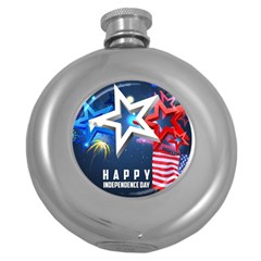 4th Of July Happy Usa Independence Day Round Hip Flask (5 Oz) by Ravend