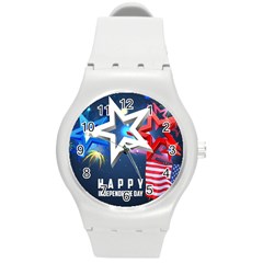 4th Of July Happy Usa Independence Day Round Plastic Sport Watch (m) by Ravend