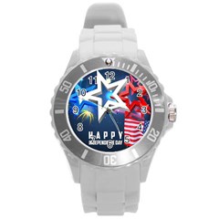 4th Of July Happy Usa Independence Day Round Plastic Sport Watch (l) by Ravend