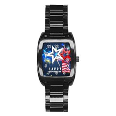 4th Of July Happy Usa Independence Day Stainless Steel Barrel Watch