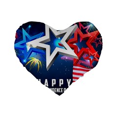 4th Of July Happy Usa Independence Day Standard 16  Premium Flano Heart Shape Cushions