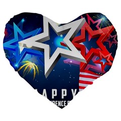 4th Of July Happy Usa Independence Day Large 19  Premium Flano Heart Shape Cushions by Ravend