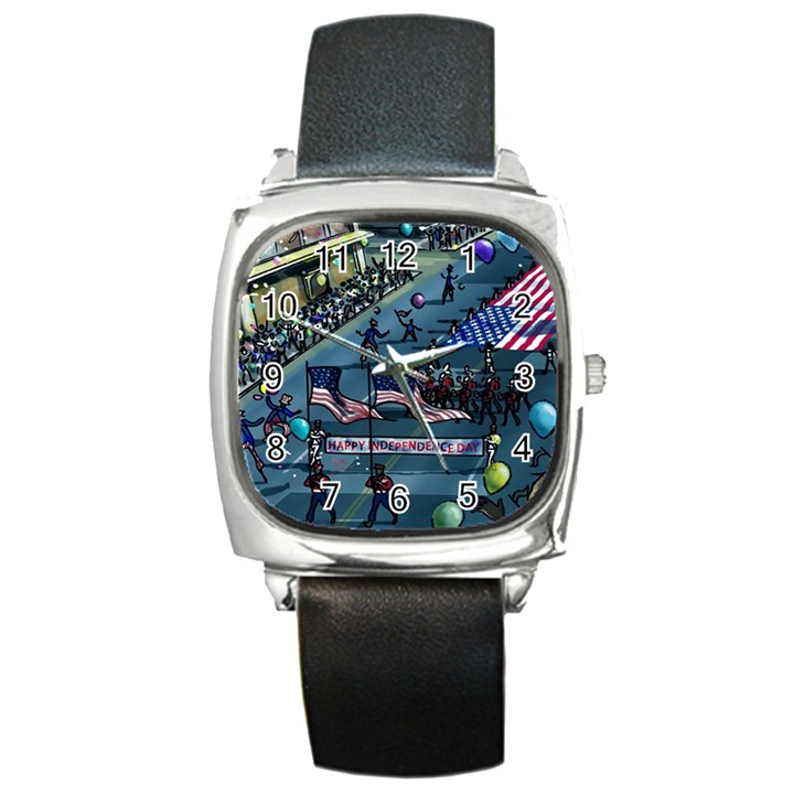 July 4th Parade Independence Day Square Metal Watch