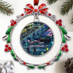 July 4th Parade Independence Day Metal X mas Wreath Ribbon Ornament by Ravend