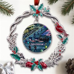 July 4th Parade Independence Day Metal X mas Wreath Holly Leaf Ornament