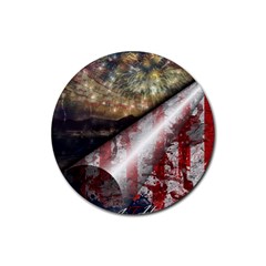 Independence Day Background Abstract Grunge American Flag Rubber Round Coaster (4 Pack) by Ravend