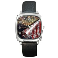 Independence Day Background Abstract Grunge American Flag Square Metal Watch by Ravend