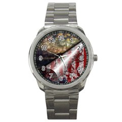 Independence Day Background Abstract Grunge American Flag Sport Metal Watch by Ravend