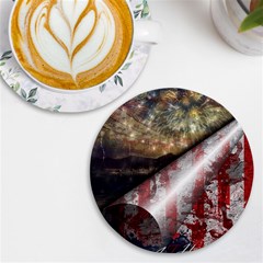 Independence Day Background Abstract Grunge American Flag Uv Print Round Tile Coaster by Ravend