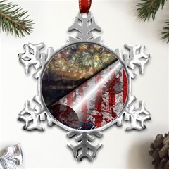 Independence Day Background Abstract Grunge American Flag Metal Small Snowflake Ornament