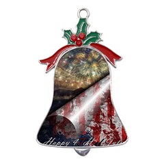 Independence Day Background Abstract Grunge American Flag Metal Holly Leaf Bell Ornament by Ravend