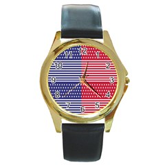 American Flag Patriot Red White Round Gold Metal Watch by Celenk