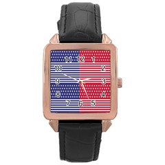 American Flag Patriot Red White Rose Gold Leather Watch  by Celenk