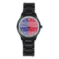 American Flag Patriot Red White Stainless Steel Round Watch by Celenk