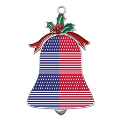 American Flag Patriot Red White Metal Holly Leaf Bell Ornament by Celenk