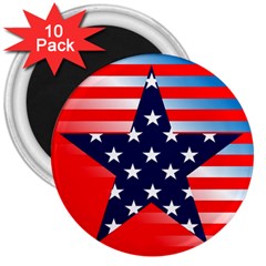 Patriotic American Usa Design Red 3  Magnets (10 Pack)  by Celenk