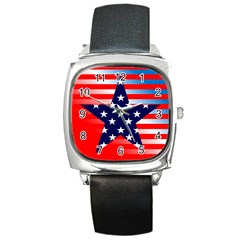 Patriotic American Usa Design Red Square Metal Watch