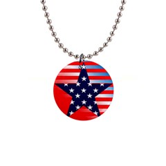 Patriotic American Usa Design Red 1  Button Necklace by Celenk