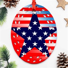 Patriotic American Usa Design Red Oval Filigree Ornament (two Sides) by Celenk