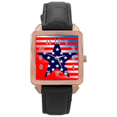 Patriotic American Usa Design Red Rose Gold Leather Watch  by Celenk