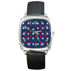 Patriotic Colors America Usa Red Square Metal Watch