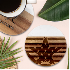 Patriotic American Usa Design Red Marble Wood Coaster (round) by Celenk