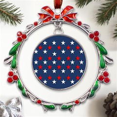 Patriotic Colors America Usa Red Metal X mas Wreath Ribbon Ornament by Celenk