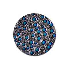 Peacock Pattern Close Up Plumage Rubber Round Coaster (4 Pack)