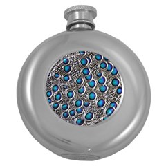 Peacock Pattern Close Up Plumage Round Hip Flask (5 Oz) by Celenk