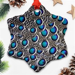 Peacock Pattern Close Up Plumage Snowflake Ornament (two Sides) by Celenk