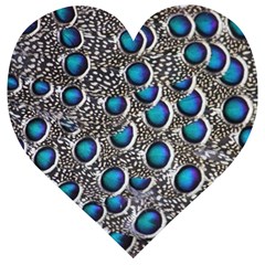 Peacock Pattern Close Up Plumage Wooden Puzzle Heart by Celenk