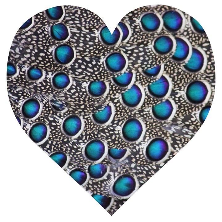 Peacock Pattern Close Up Plumage Wooden Puzzle Heart