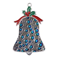 Peacock Pattern Close Up Plumage Metal Holly Leaf Bell Ornament by Celenk