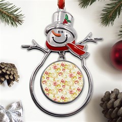 Background Pattern Flower Spring Metal Snowman Ornament by Celenk