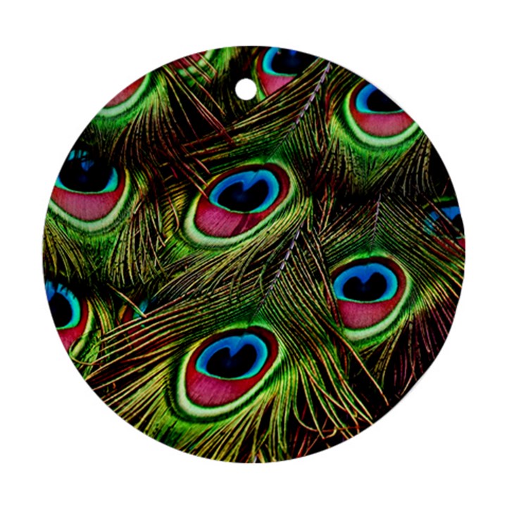 Peacock Feathers Color Plumage Round Ornament (Two Sides)