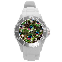 Peacock Feathers Color Plumage Round Plastic Sport Watch (l) by Celenk