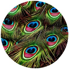 Peacock Feathers Color Plumage Wooden Puzzle Round by Celenk