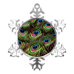 Peacock Feathers Color Plumage Metal Small Snowflake Ornament by Celenk