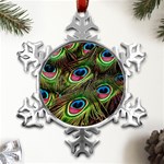 Peacock Feathers Color Plumage Metal Small Snowflake Ornament Front